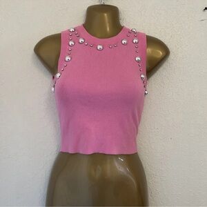 Pink Embellished Sleeveless Top
